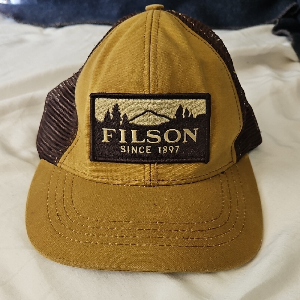 Filson Mustard and Brown Mesh Cap